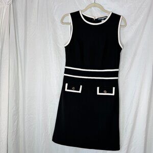 Karl Lagerfeld Paris Black Sleeveless Sheath Dress White Trim Pockets Size 6
